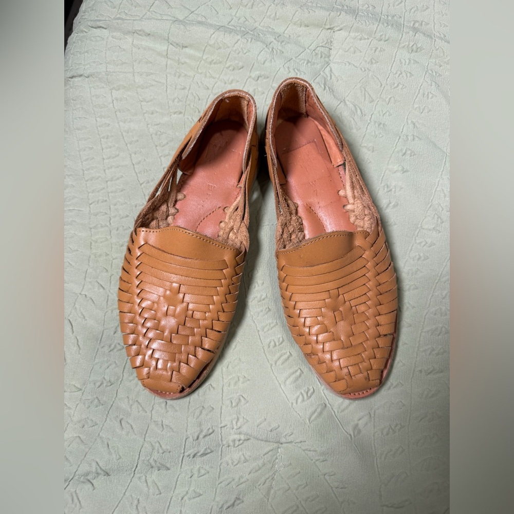 Woven Leather Slip-On Sandals - Tan
